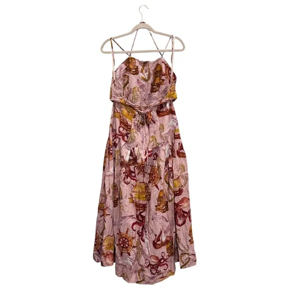 NWT Farm Rio Strappy Linen Maxi Dress Nautical Wonder Casual Beach Pink Sz XL - Picture 9 of 16